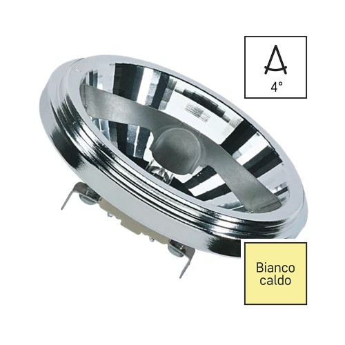 Lampadina Alogena AR111 G53 35W, CRI 100, fascio di 4°. Ideale per gallerie e musei