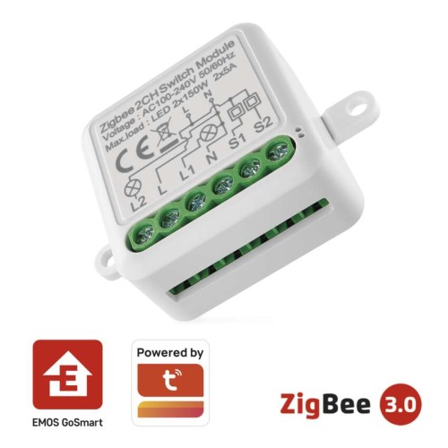 Modulo Interruttore 2 Canali L+N Gosmart IP-2102SZ ZigBee | Emos H5102