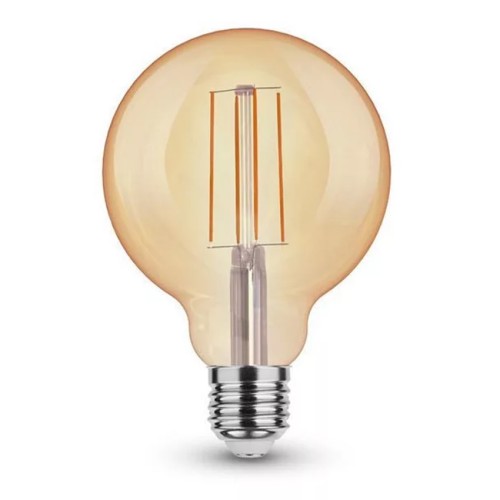 Lampadina LED Vintage Globo G95 E27 7W, 650 lm, 2000K, bianco caldo, vetro ambra, design retrò.