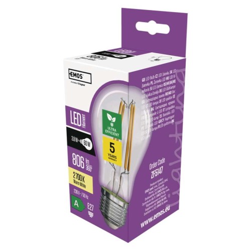 Lampadina LED Filamento E27 3.8W 2700K Classe A 212lm/W | EMOS ZF5147