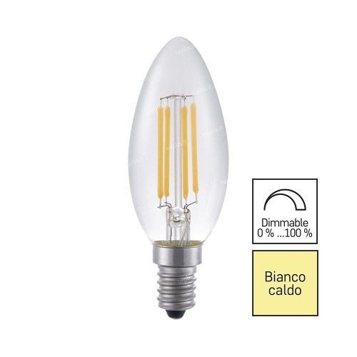 Lampadina LED Filamento Oliva E14 3.4W (40W) Dimmerabile, Finitura Trasparente | Luminosità e Stile