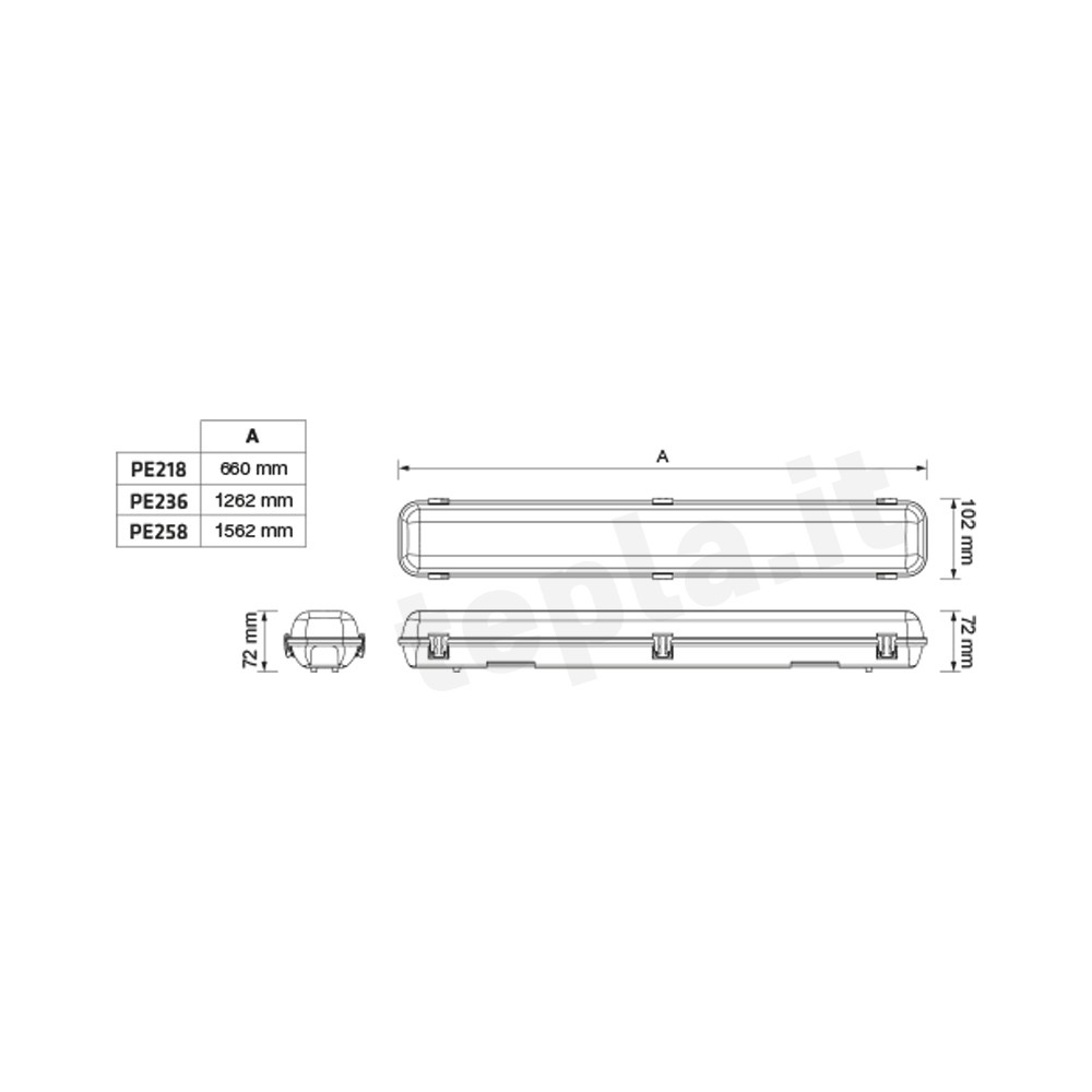 PLAFONIERA STAGNA PER 2 TUBI LED 120CM CABLATA IP65