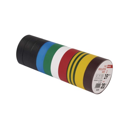 Nastro Isolante PVC 10 Rotoli Colori Assortiti 19mm x 20m | Emos F61999