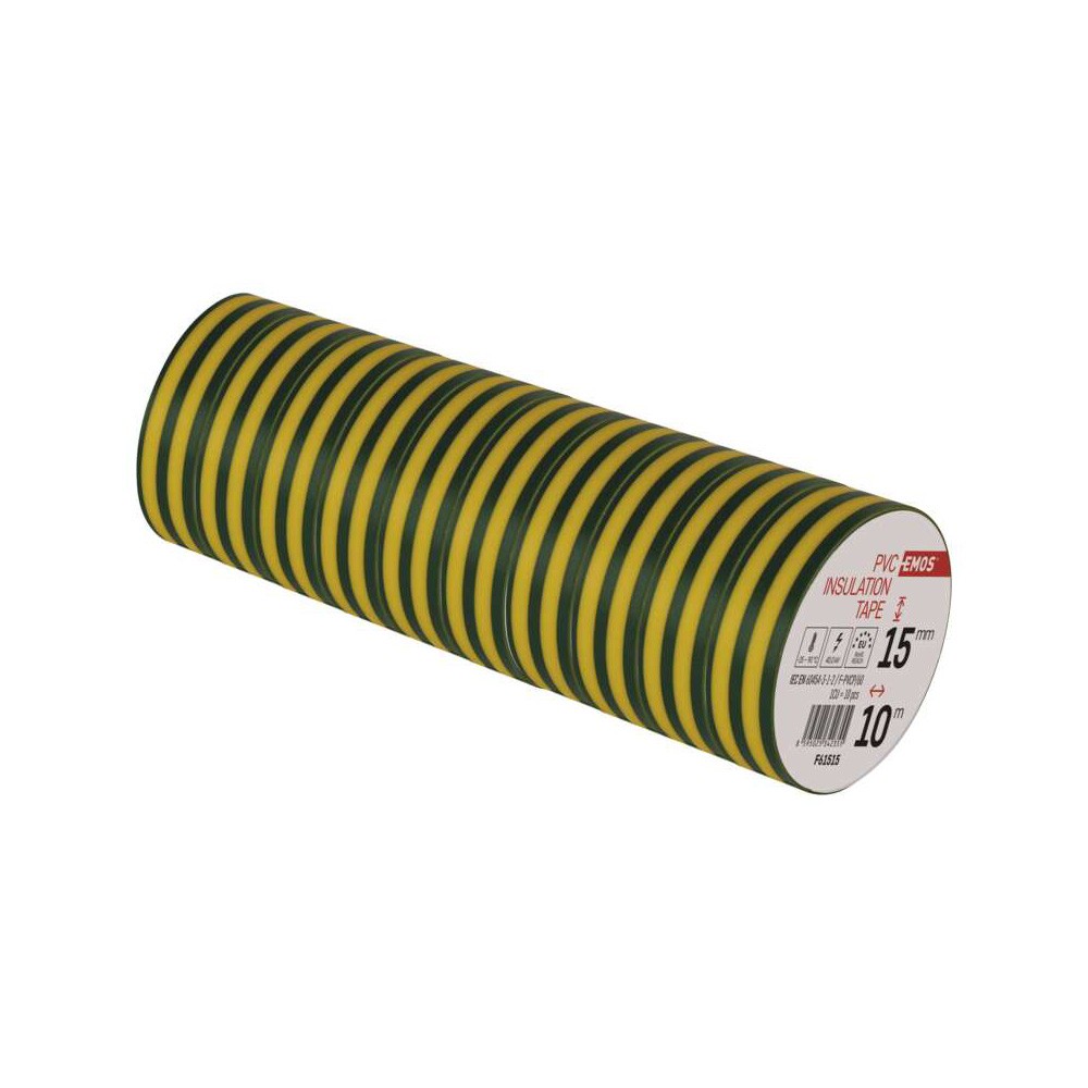 Nastro isolante 10x15mt giallo/verde 0,13 norma ROHS e REACH EMOS F61915