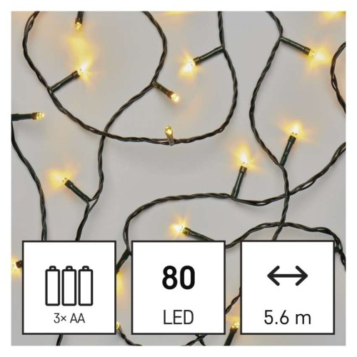 CATENA LUMINOSA 80 LED LUCI CALDA 5,6 MT A BATTERIE  INTERNO ESTERNO D4FW02